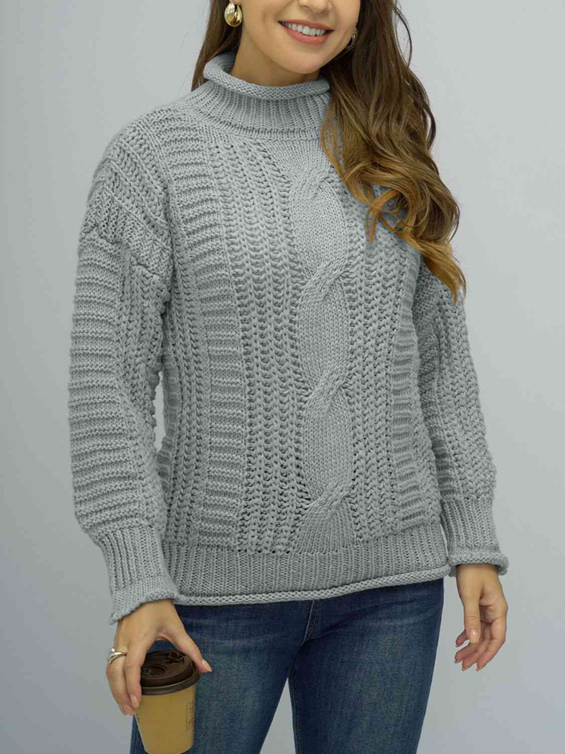 Cable-Knit Mock Neck Sweater – Think Pink with Sonia