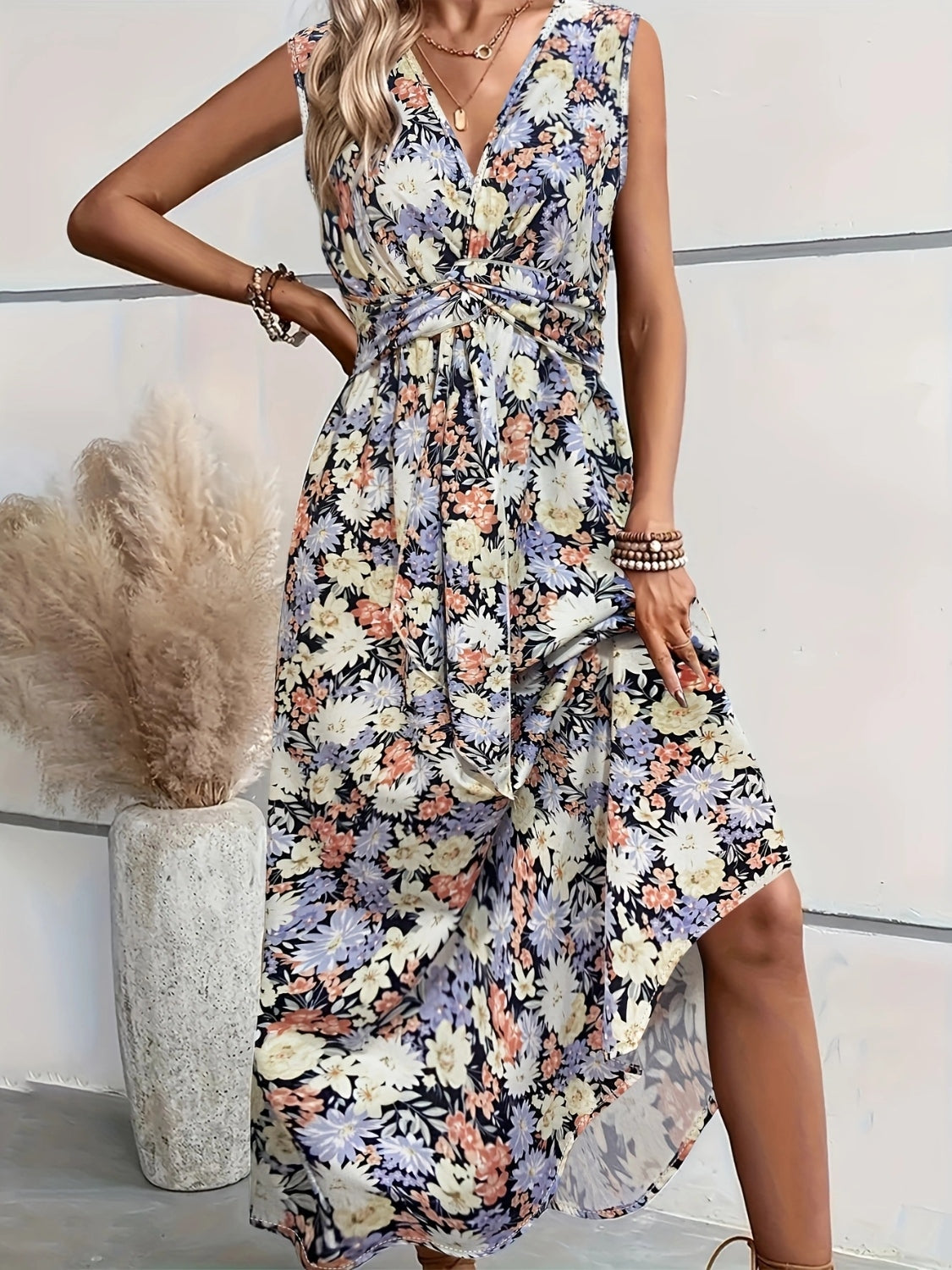 Floral Sleeveless Midi Dress