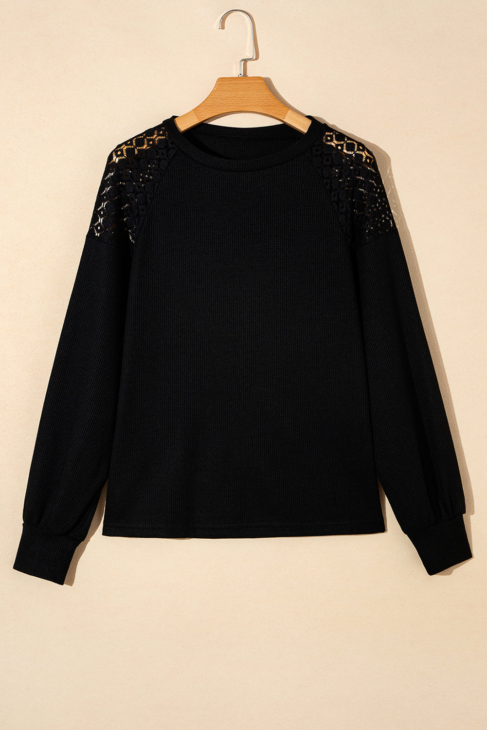 Black Lace Long Sleeve Textured Pullover