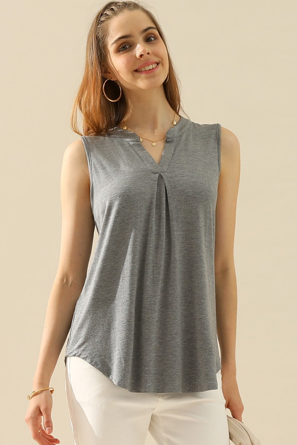 Ninexis Full Size Notched Sleeveless Top