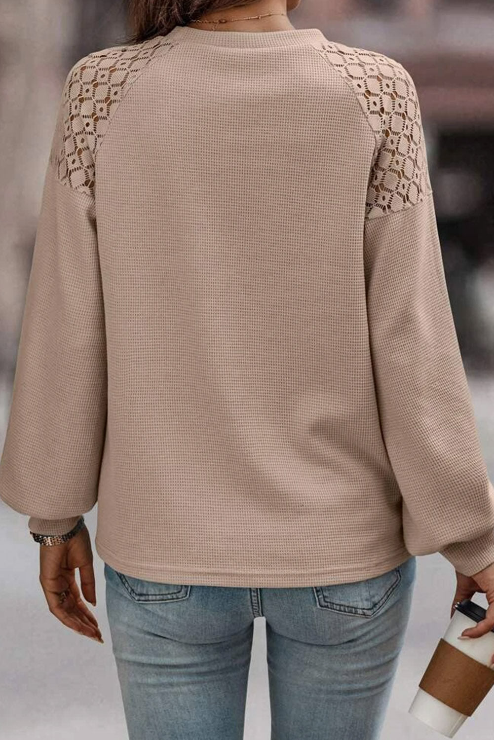 Khaki Lace Long Sleeve Textured Pullover