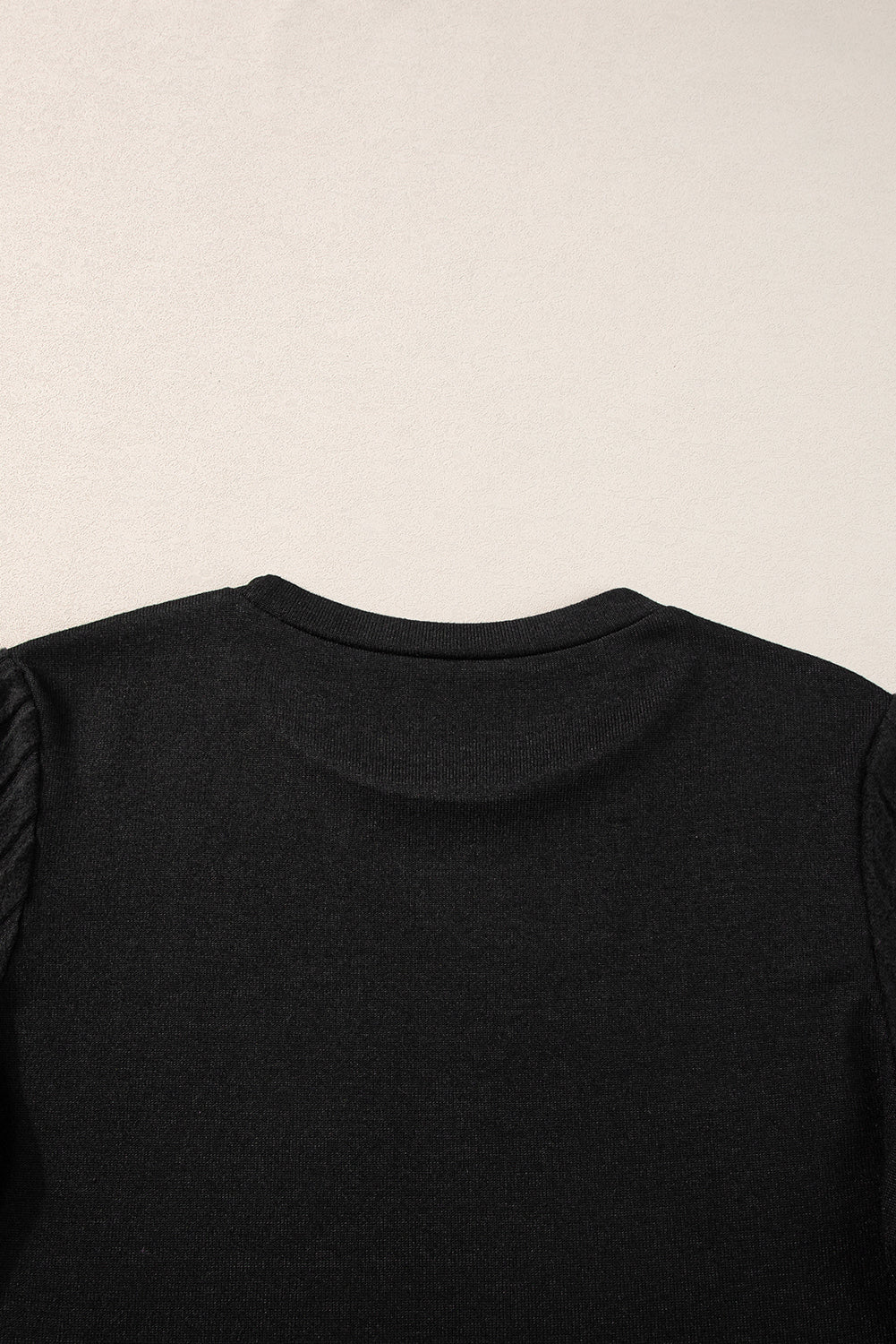 Black Ribbed Splicing Sleeve Round Neck T-shirt