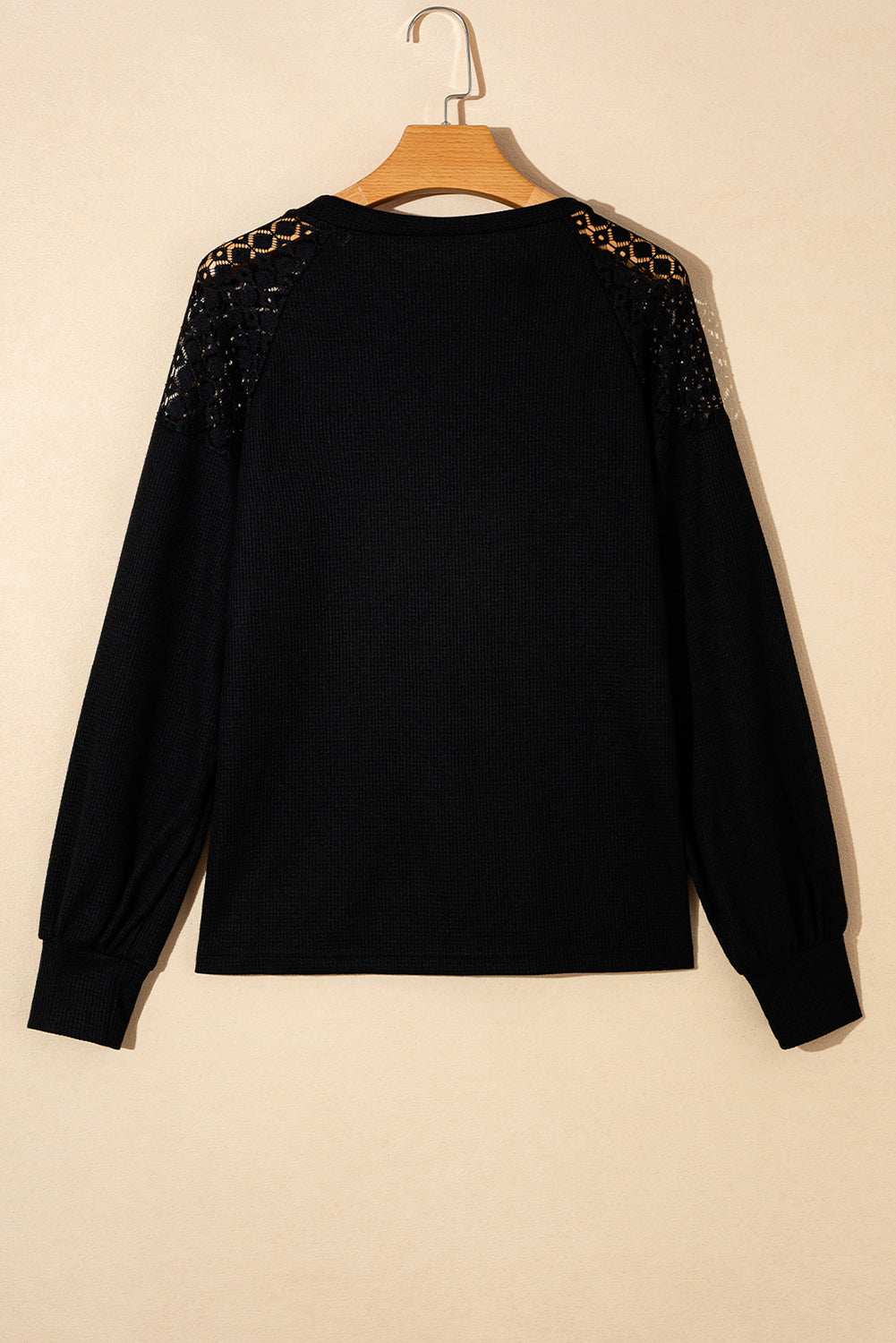 Black Lace Long Sleeve Textured Pullover