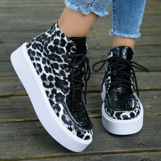 PU Leather Leopard Platform Sneakers
