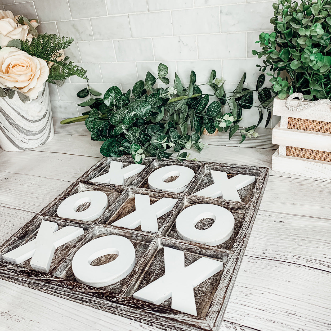 Handmade Wooden Tic Tac Toe Decor Pieces