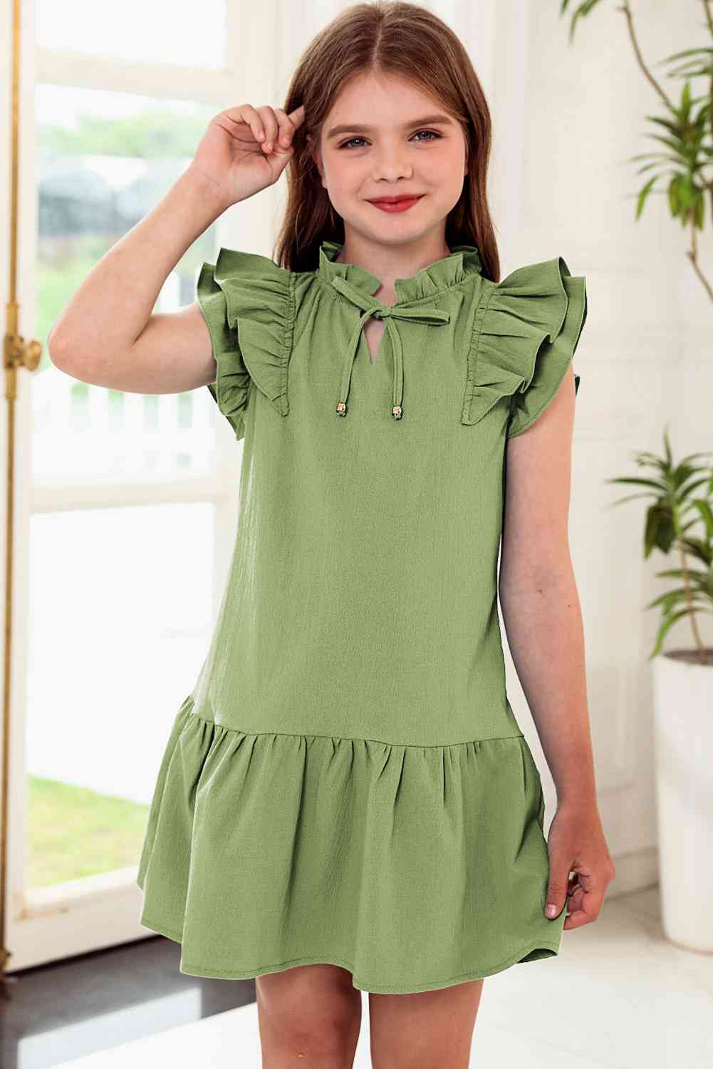 Tie Neck Flutter Sleeve Dress